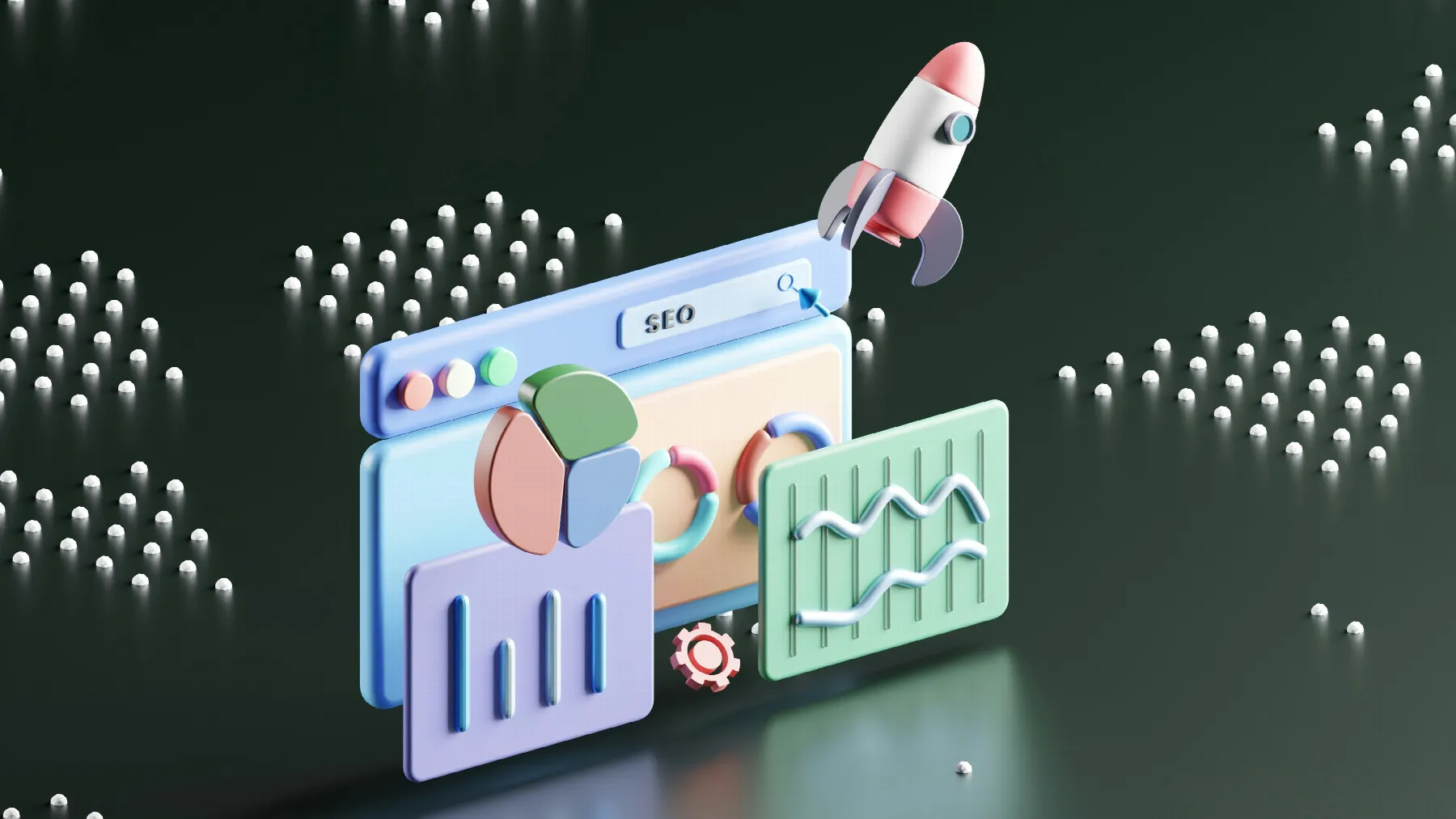 SEO analytics and rocket illustration representing sustainable growth through guest posting